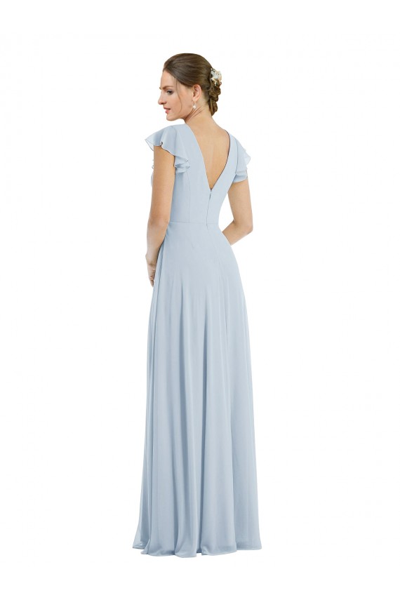 Discount Chiffon A-Line Long Flutter Sleeves V-Back Formal Dress