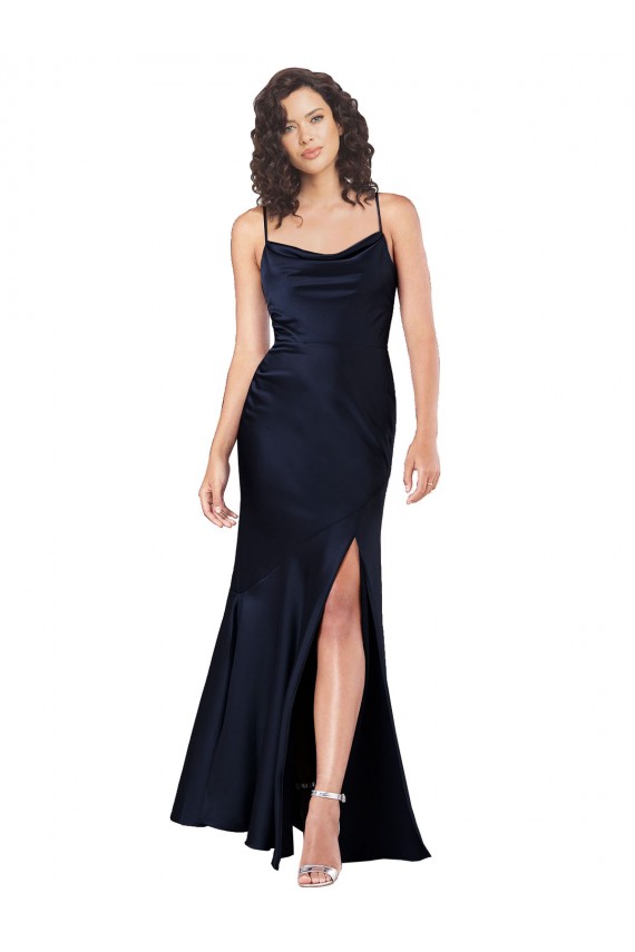 Discount Silky Satin A-Line Long Sleeveless Black Tie Formal Dress
