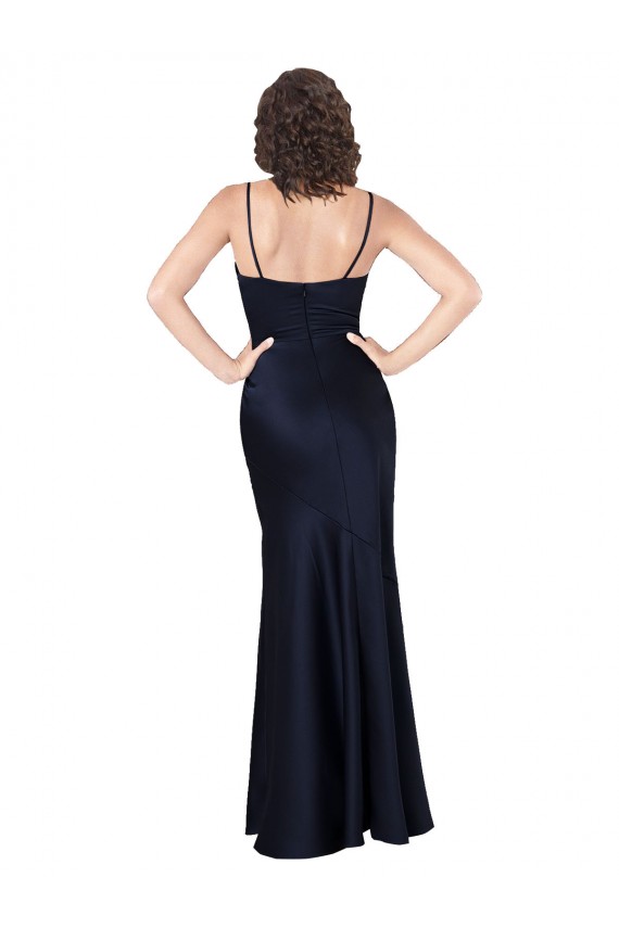 Discount Silky Satin A-Line Long Sleeveless Black Tie Formal Dress