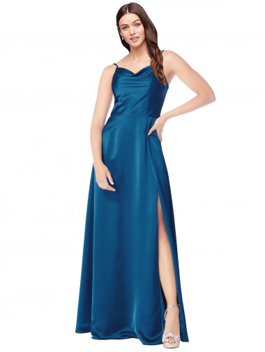 Discount Silky Satin A-Line Long Sleeveless Low Back Formal Gowns
