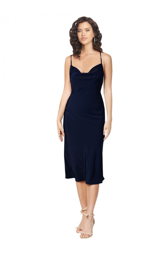 Discount Silky Satin A-Line Midi Length Sleeveless Criss Cross Open Back Formal Dress