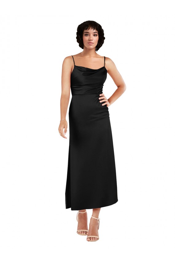 Discount Silky Satin A-Line Tea Length Sleeveless Formal Dress