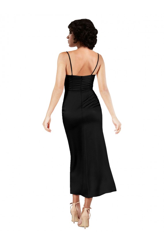 Discount Silky Satin A-Line Tea Length Sleeveless Formal Dress