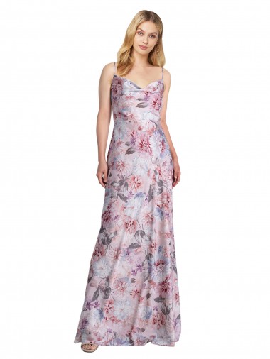 Discount Stretch Satin & Floral A-Line Long Sleeveless Formal Dress