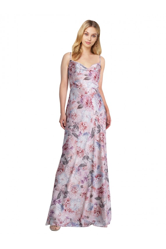 Discount Stretch Satin & Floral A-Line Long Sleeveless Formal Dress