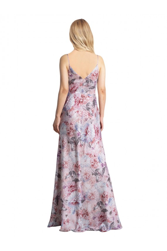 Discount Stretch Satin & Floral A-Line Long Sleeveless Formal Dress