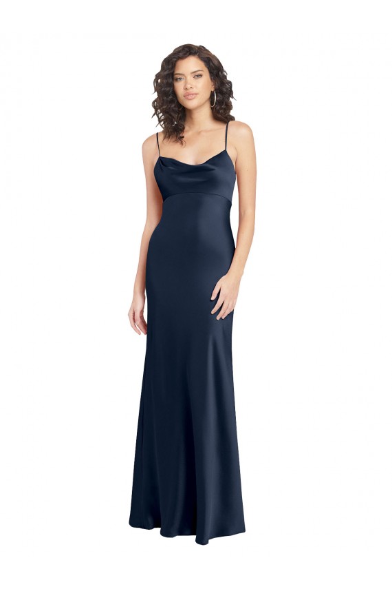 Discount Stretch Satin A-Line Long Sleeveless Open Back Black Tie Formal Dress