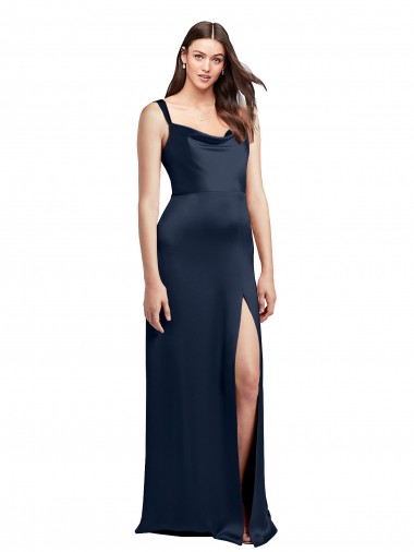 Discount Stretch Satin A-Line Long Sleeveless Low Back Side Slit Formal Dress