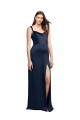Discount Stretch Satin A-Line Long Sleeveless Low Back Side Slit Formal Dress