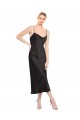 Discount Stretch Satin A-Line Midi Length Sleeveless Low Back Black Formal Dress