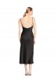 Discount Stretch Satin A-Line Midi Length Sleeveless Low Back Black Formal Dress
