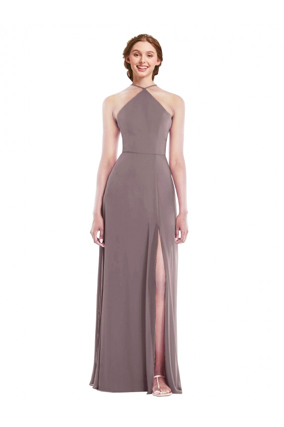 Discount Chiffon A-Line Sleeveless Dusty Rose Formal Gowns