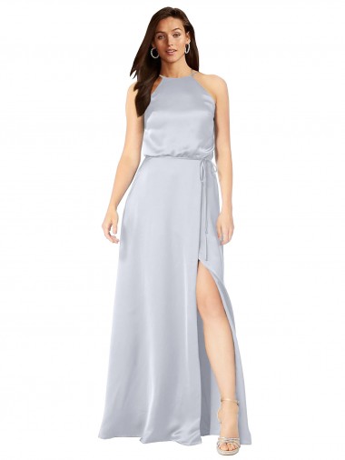 Discount Silky Satin A-Line Long Sleeveless Low Back Formal Dresses