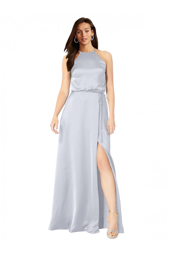 Discount Silky Satin A-Line Long Sleeveless Low Back Formal Dresses