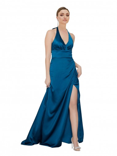 Discount Silky Satin A-Line Long Sleeveless Open Back Formal Dress