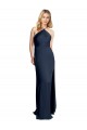 Discount Stretch Satin A-Line Long Sleeveless Criss Cross Open Back Daring Side Slit Formal Dress
