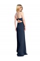 Discount Stretch Satin A-Line Long Sleeveless Criss Cross Open Back Daring Side Slit Formal Dress