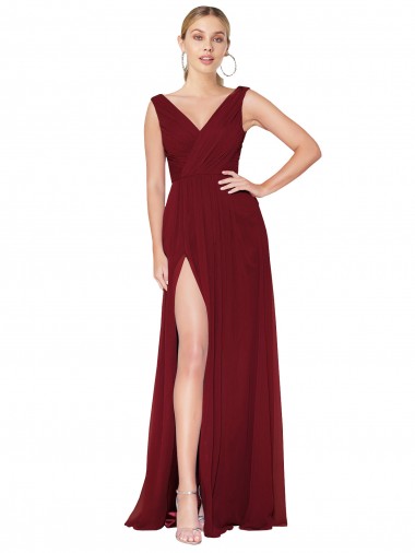 Discount Chiffon A-Line Long Sleeveless V-Back Black Tie Formal Gowns