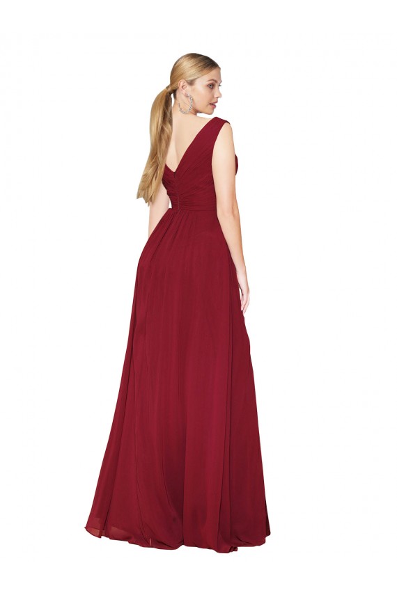 Discount Chiffon A-Line Long Sleeveless V-Back Black Tie Formal Gowns