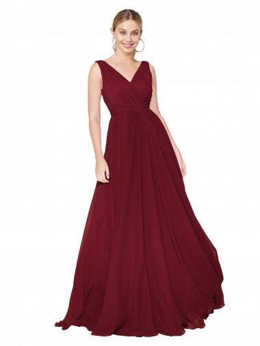 Discount Chiffon A-Line Sleeveless Burgundy Formal Dress