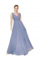 Discount Chiffon A-Line Long Sleeveless V-Back Dusty Blue Formal Dress