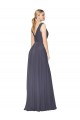 Discount Chiffon A-Line Long Sleeveless V-Back Dusty Blue Formal Dress