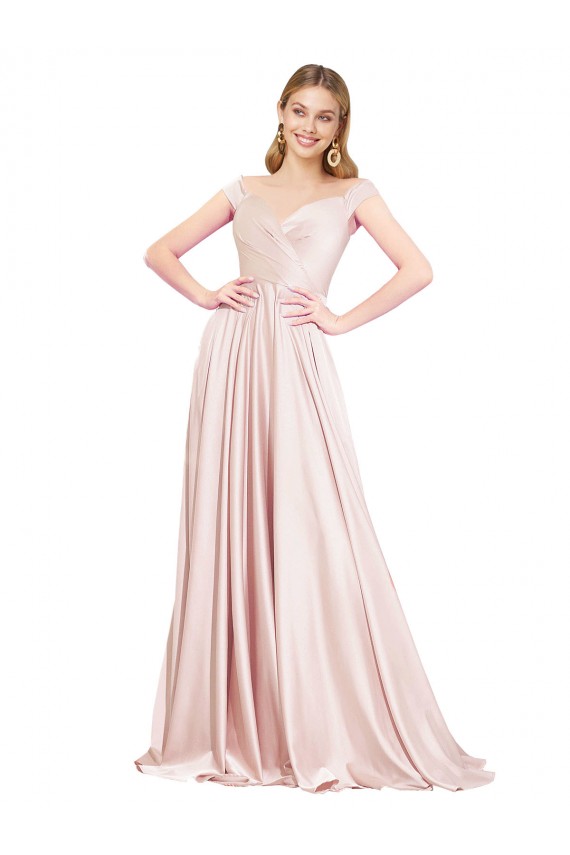 Discount Satin A-Line Long Sleeveless Pink Formal Dress