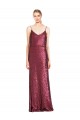 Discount Sequin A-Line Long Sleeveless Burgundy Formal Dress