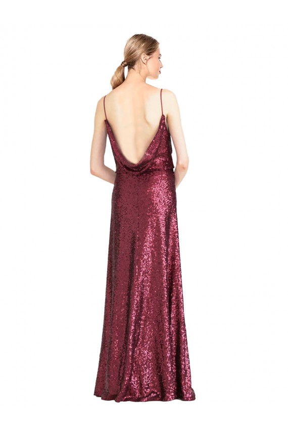 Discount Sequin A-Line Long Sleeveless Burgundy Formal Dress