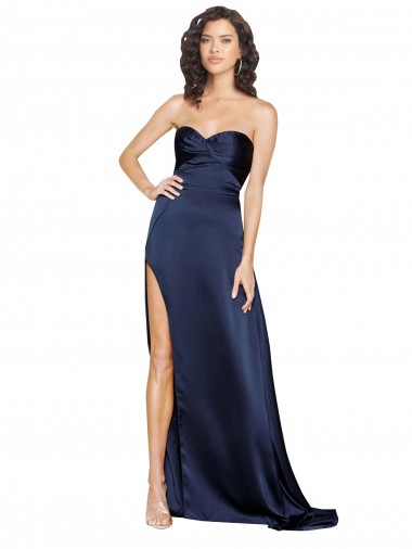 Discount Silky Satin A-Line Long Sleeveless Low Back High Side Slit Formal Dress