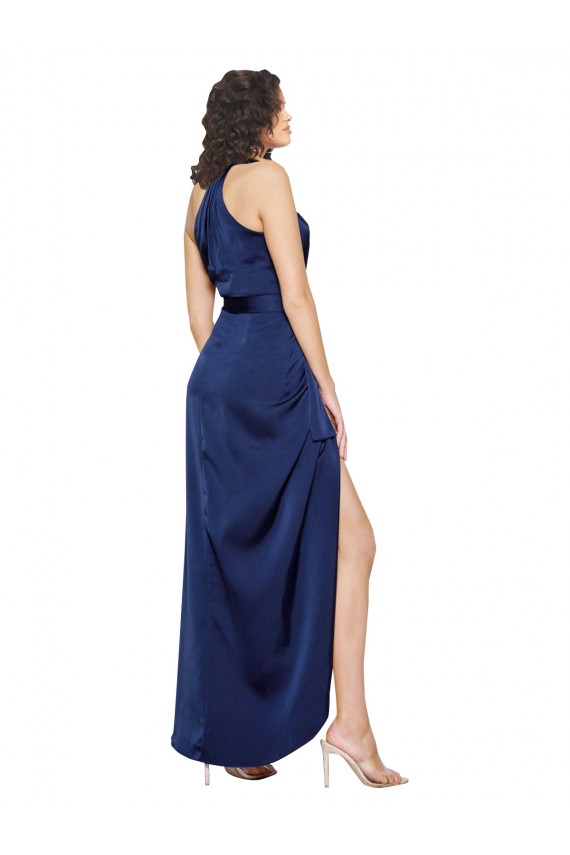 Discount Silky Satin A-Line Long Sleeveless High Low Formal Dress