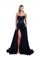 Discount Stretch Crepe A-Line Long Sleeveless Low Back Dark Navy Formal Dress