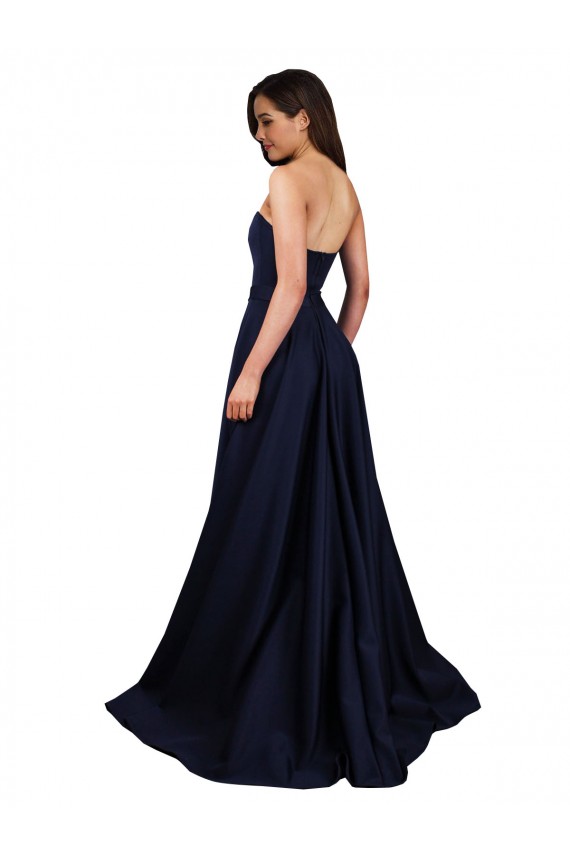 Discount Stretch Crepe A-Line Long Sleeveless Low Back Dark Navy Formal Dress