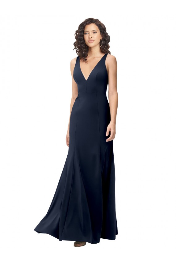 Discount Stretch Crepe A-Line Sleeveless Dark Navy Formal Dress