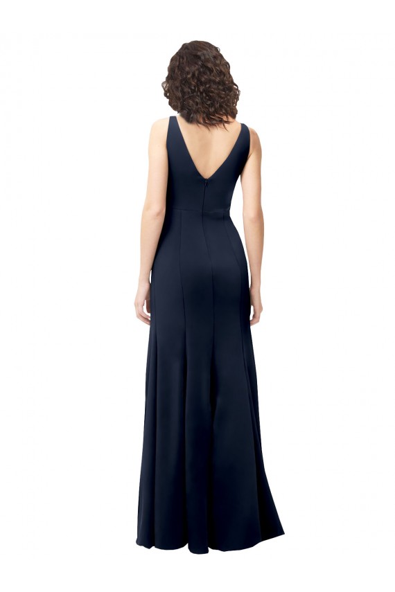 Discount Stretch Crepe A-Line Sleeveless Dark Navy Formal Dress