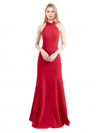 Discount Stretch Crepe A-Line Long Sleeveless Open Back Formal Dress