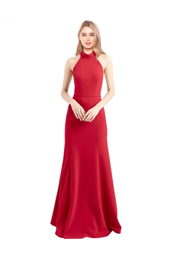 Discount Stretch Crepe A-Line Long Sleeveless Open Back Formal Dress
