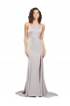 Discount Stretch Satin A-Line Sweep Train Sleeveless Low Back Formal Dress