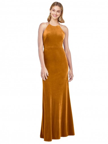 Discount Stretch Velvet A-Line Long Sleeveless Criss Cross Open Back Formal Gowns