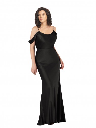 Discount Silky Satin Long Sleeveless Off the Shoulder Low Back Formal Dress