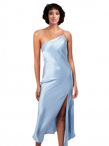 Discount Silky Satin A-Line Midi Length Sleeveless High Side Slit Formal Dress