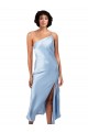 Discount Silky Satin A-Line Midi Length Sleeveless High Side Slit Formal Dress