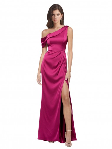 Discount Stretch Satin A-Line Long Sleeveless Fuchsia Formal Dress