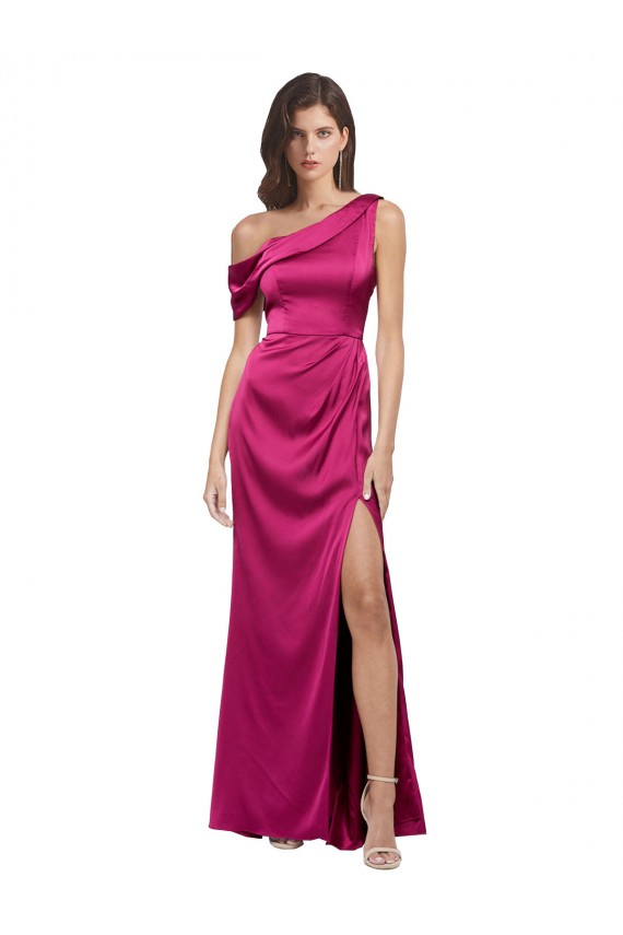 Discount Stretch Satin A-Line Long Sleeveless Fuchsia Formal Dress