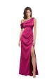 Discount Stretch Satin A-Line Long Sleeveless Fuchsia Formal Dress