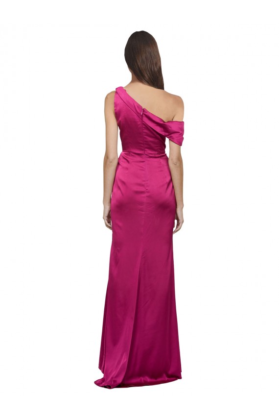 Discount Stretch Satin A-Line Long Sleeveless Fuchsia Formal Dress