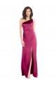 Discount Stretch Satin A-Line Long Sleeveless Open Back Fuchsia Formal Dress