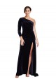 Discount Stretch Velvet A-Line Sweep Train Long Sleeves Formal Dress