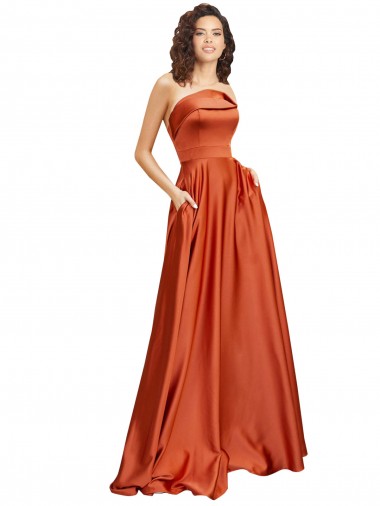 Discount Silky Satin A-Line Sweep Train Sleeveless Low Back Formal Dress