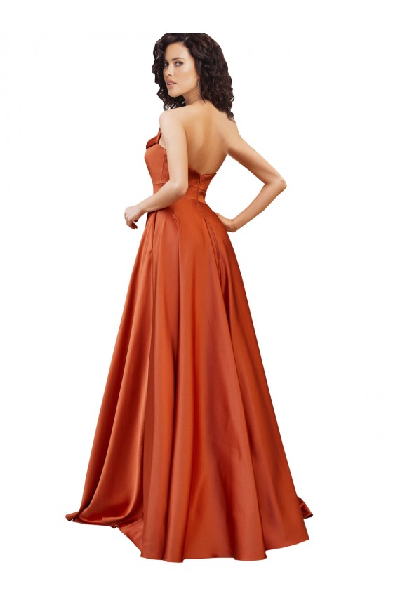 Discount Silky Satin A-Line Sweep Train Sleeveless Low Back Formal Dress